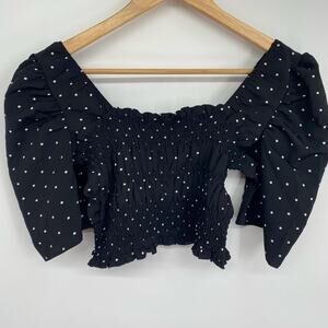 Love Tree Top Milkmaid Croquet Smocked Cropped Medium Puff Sleeves Polka Dots